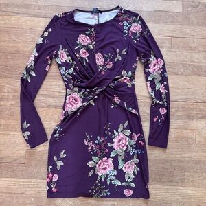 Forever 21 purple pink green floral ruched mini sheath dress size medium M
 b47